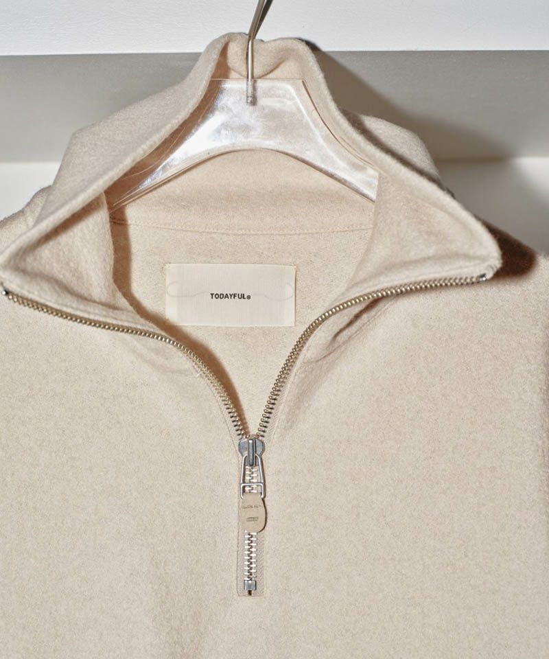 todayful ハーフジップスウェットアイボリー