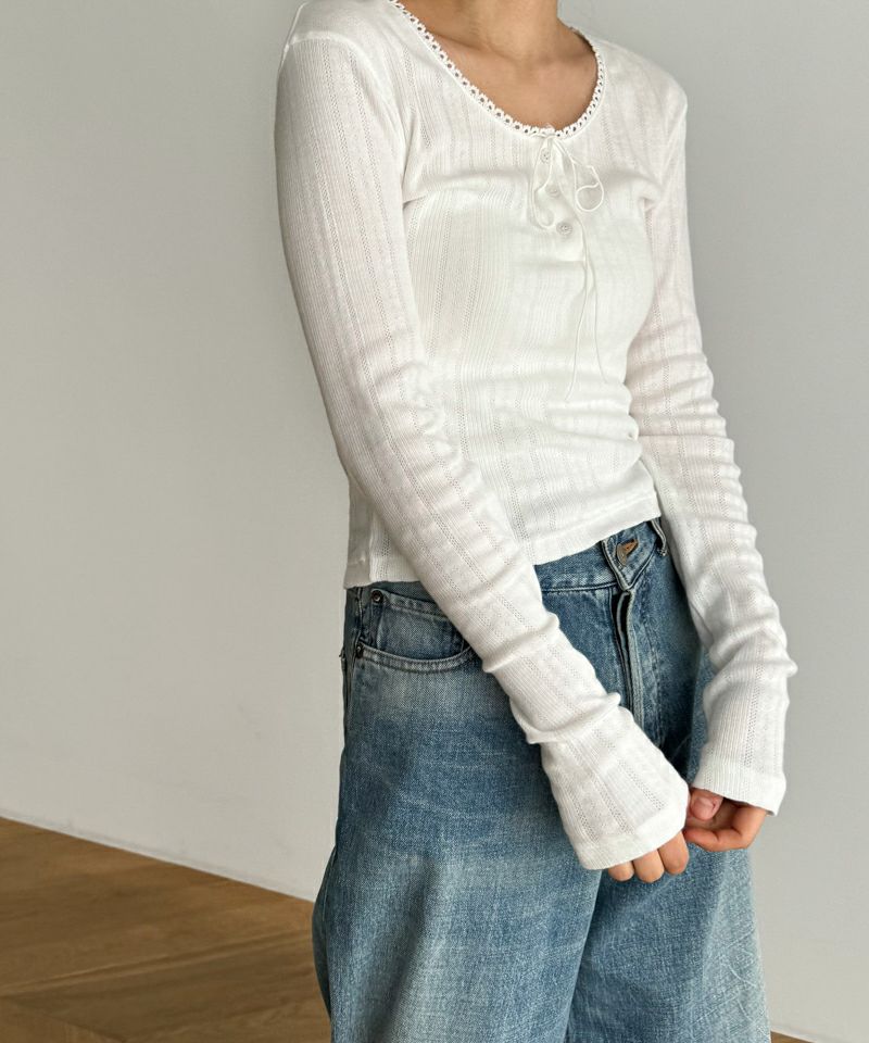 CANAL JEAN El mar　アイレットピコレースロングTシャツ CANAL JEAN｜El mar アイレットピコレースロングTシャツ
