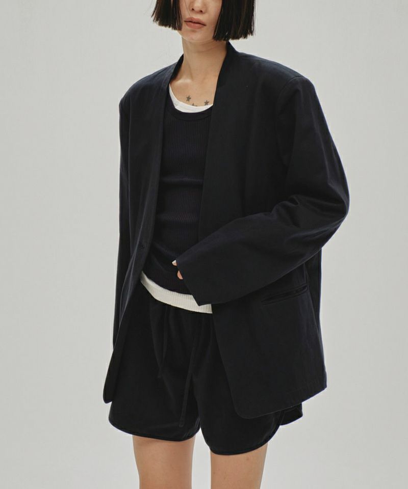 セットアップ対応】TODAYFULCollarless Cottonsatin Jacket カラーレス 