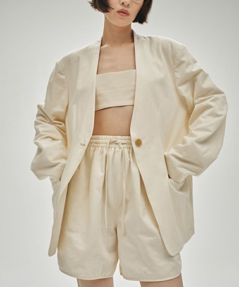 セットアップ対応】TODAYFULCollarless Cottonsatin Jacket カラーレス 