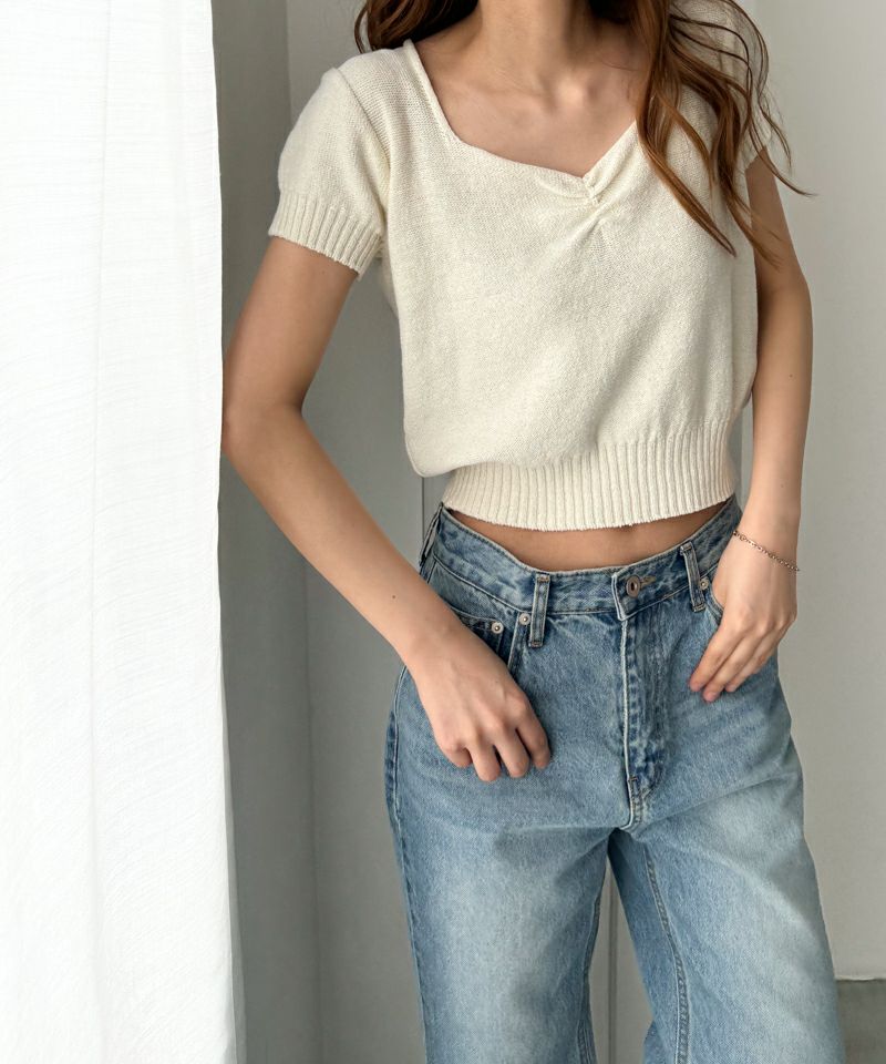 ニット セーター SIGNATURE　フロントギャザー半袖ニット レディース タイムセール30%OFF】SIGNATUREフロントギャザー半袖ニット