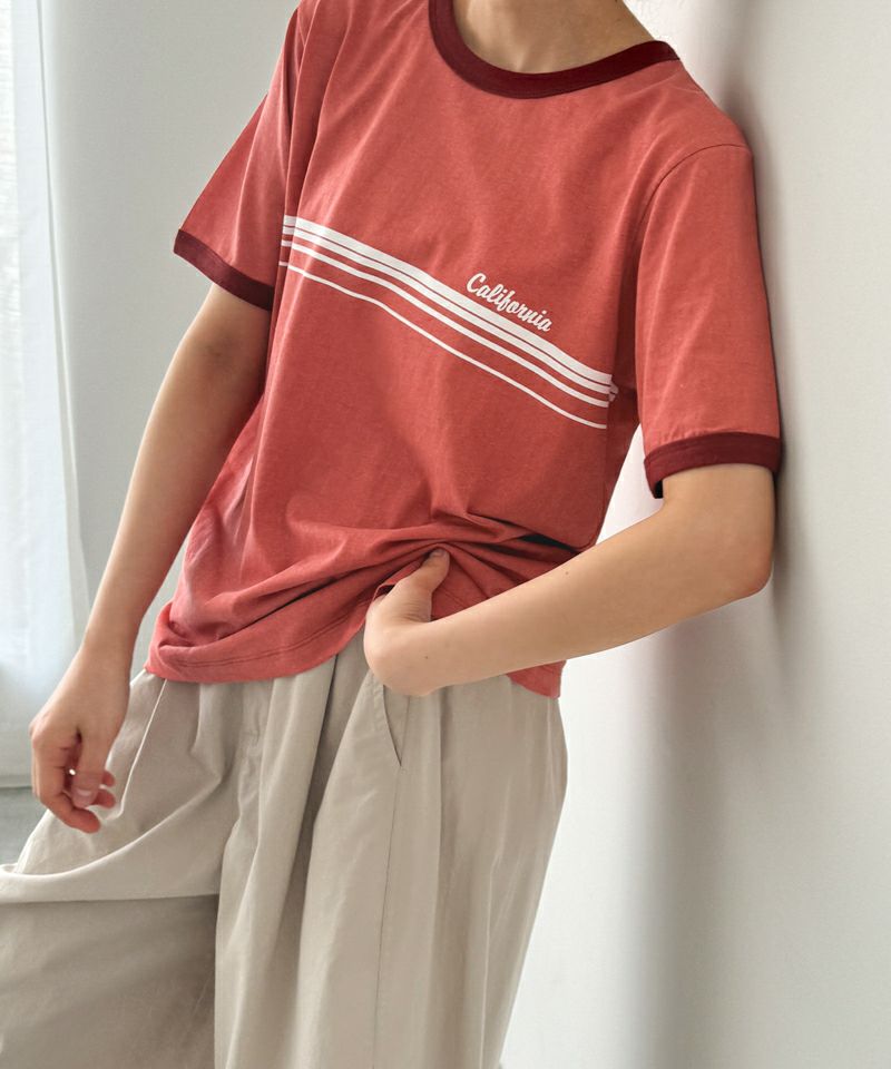 【LMOOD】カリ グラフィック リンガー Tシャツ ヴィンテージグラフィックプリント半袖リンガーTシャツ MONO