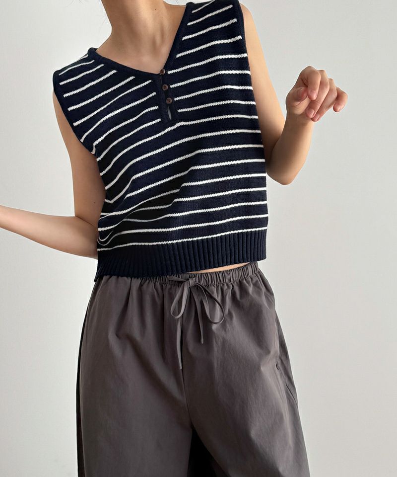 CANAL JEAN El mar ポロ襟ボーダーニット グレー キャナルジーン CANAL JEAN El mar ポロ襟ボーダーニット