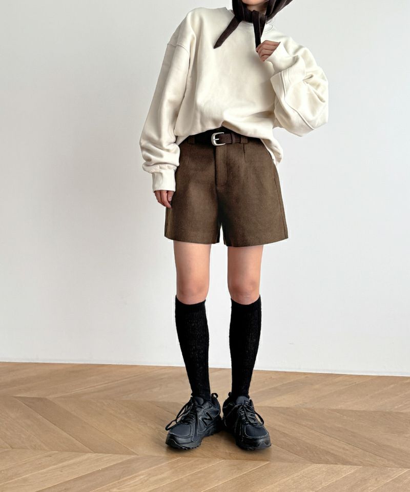 anukeヘリンボーンショートパンツ38ベージュ anuke アンヌーク ウール